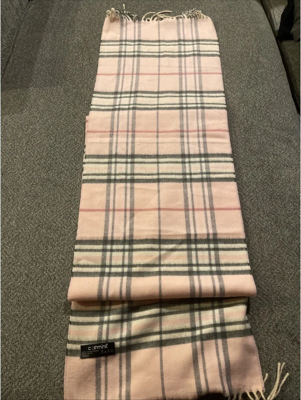 V Fraas Cashmink Scarf Womens Pink Plaid Fringed Made In Germany Very Soft